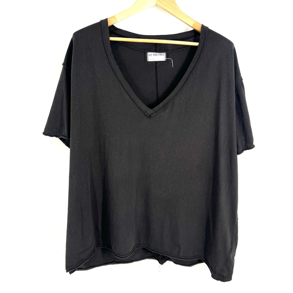 We The Free Free People Womens V-Neck Oversized Tee Faded Black OB1984242 L